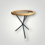 Tripod side table in bamboo and hammered glass - 1950s