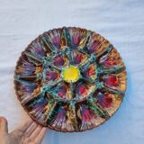 Handmade painted and glazed Barbotina ceramic oyster dish from Vallauris France ann