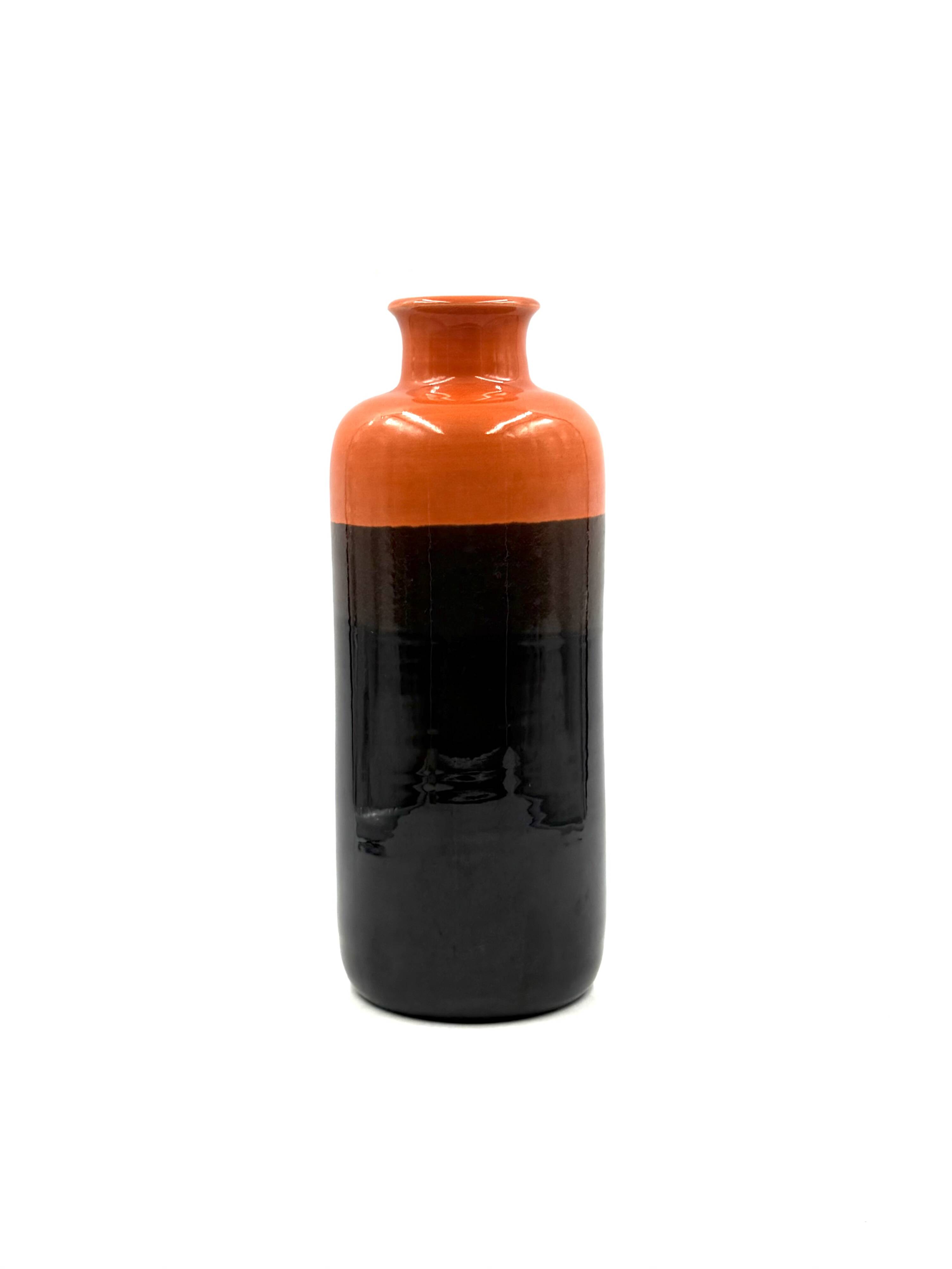 Mid-century orange & brown ceramic vase, Aldo Londi Bitossi Italy 1970s
