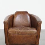 Brown Aviator design armchair made of cowhide leather