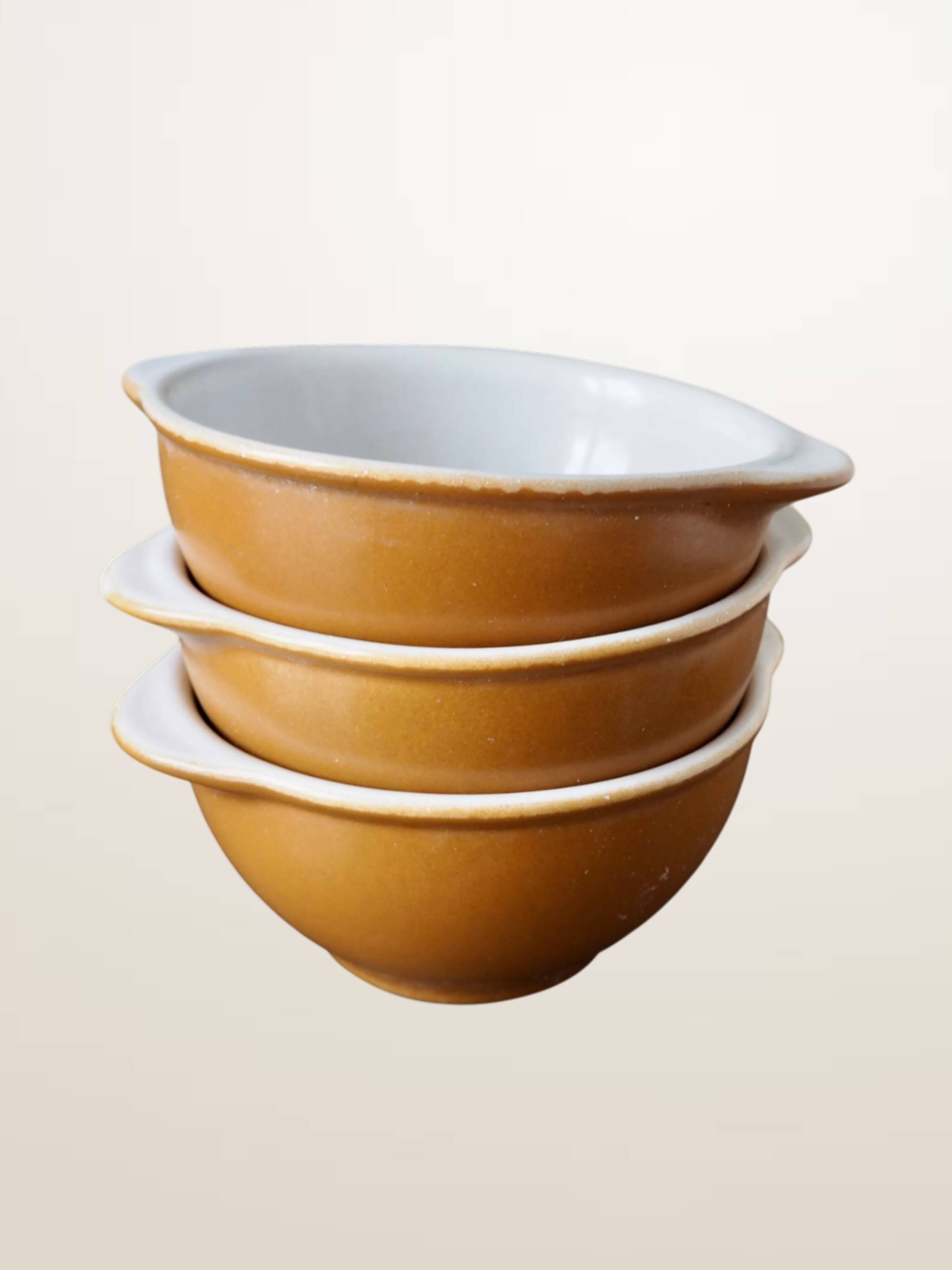 Set of three ear bowls Grespots Digoin, circa 1950