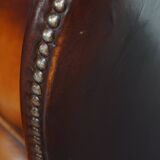 Dark English-Style Sheepskin Wingback Chair