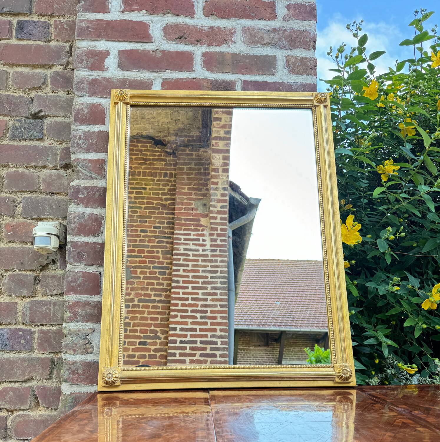 Louis XVI Style Rectangular Mirror In Wood And Golden Stucco