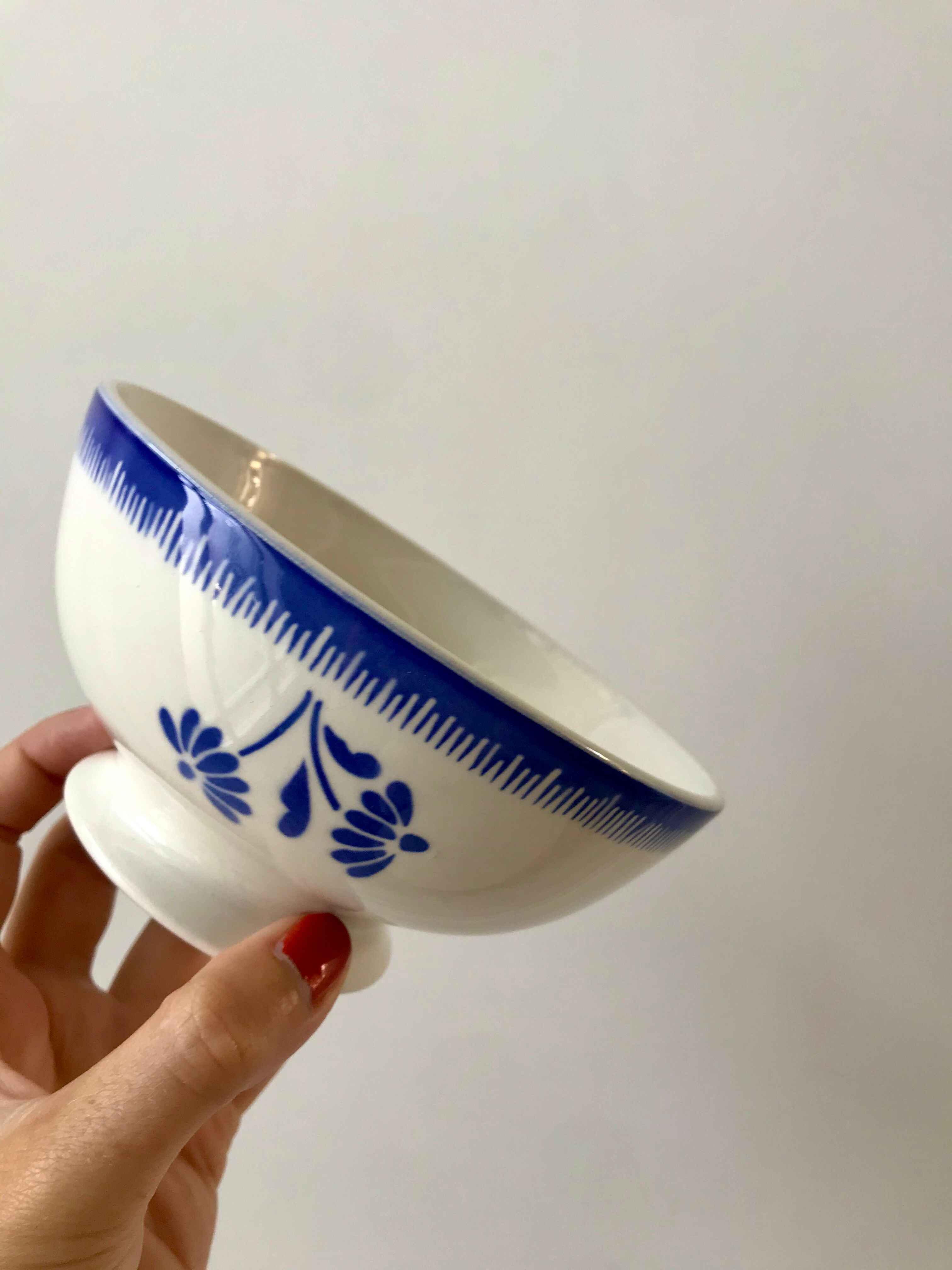 bol en faïence FB Badonviller bleu années 30-40