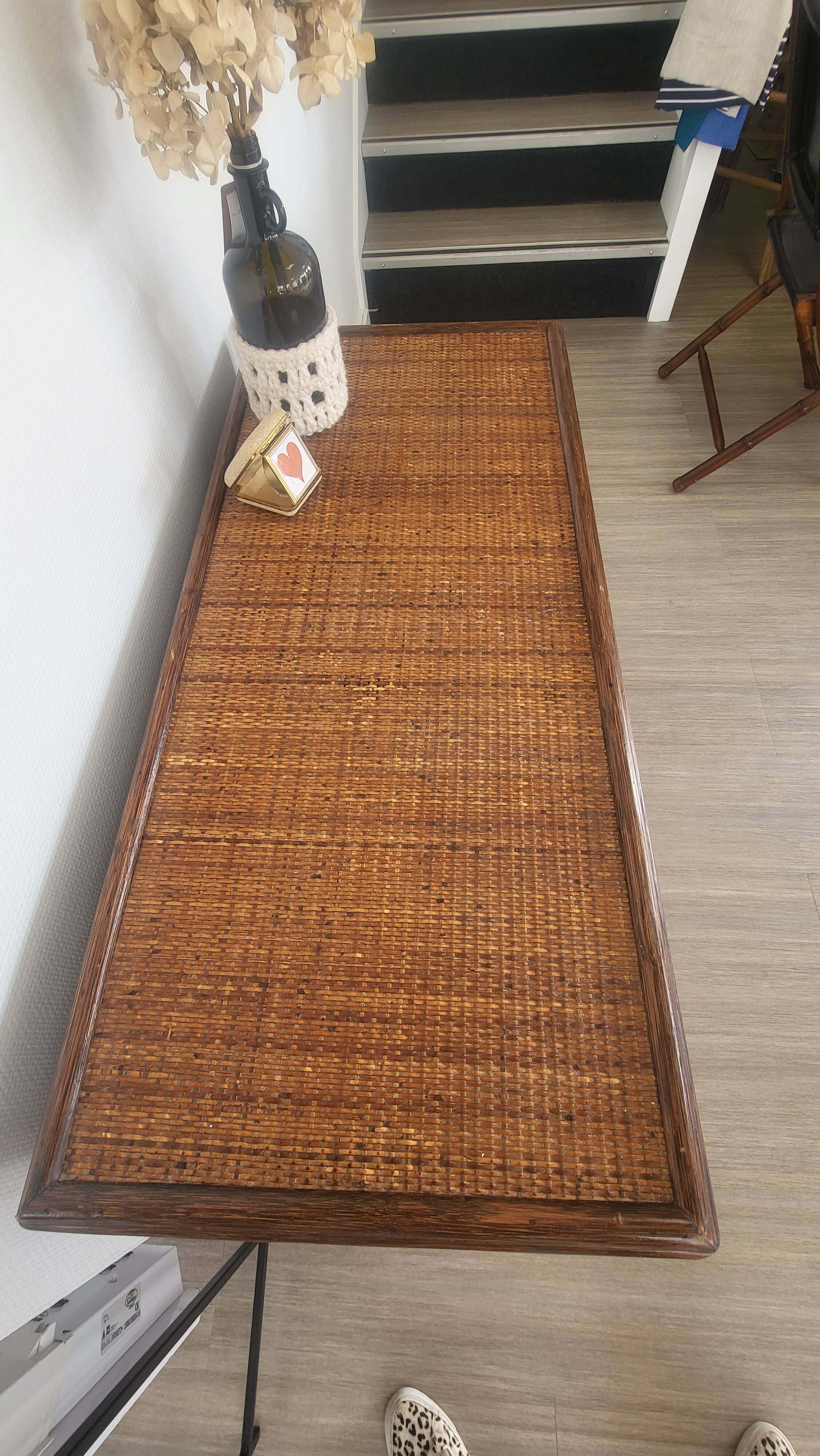 Rattan and solid wood chest of drawers