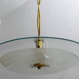 Attributed to Luigi Brusotti Mid-century Italian Glass and Brass Chandelier