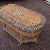 Table basse - Osier - Rotin - vert rouge brun