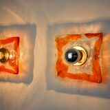 Pair of Murano Mazzega wall lights, orange frosted glass, Italy, 1970
