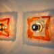 Pair of Murano Mazzega wall lights, orange frosted glass, Italy, 1970