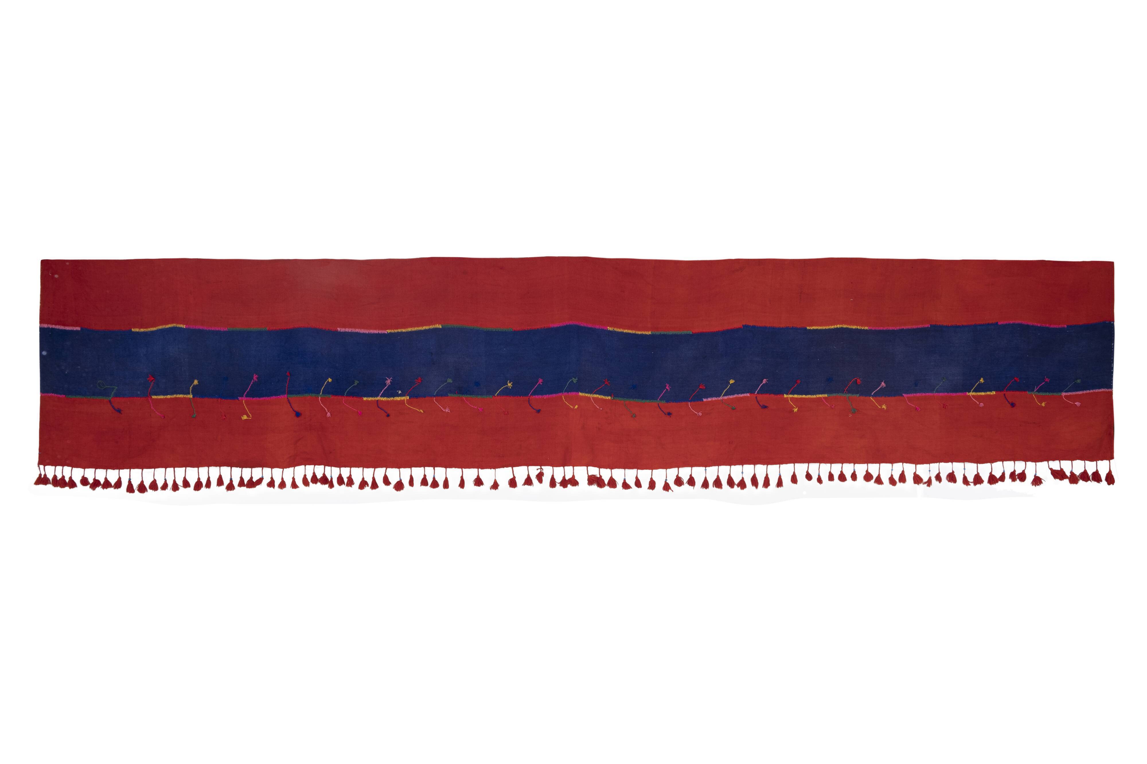 Minimalist Kilim, Red an Blue Perde from Eastern Anatolia, Turkey 3'4'' x 17'7''