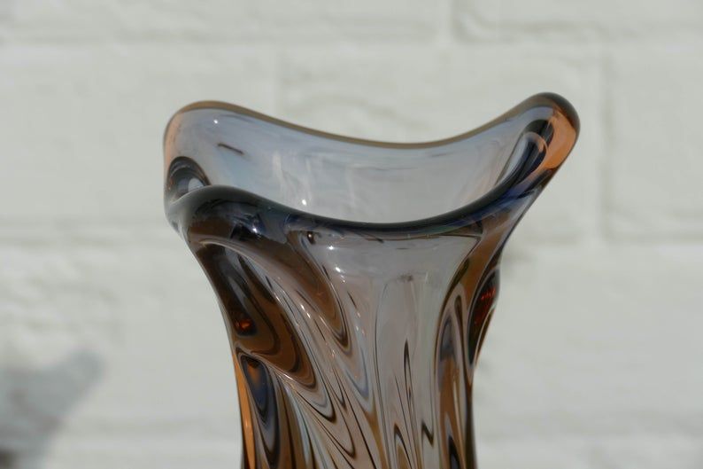 Vase Vintage En Verre - Hauteur 26 Cm - Occasion En Bon état