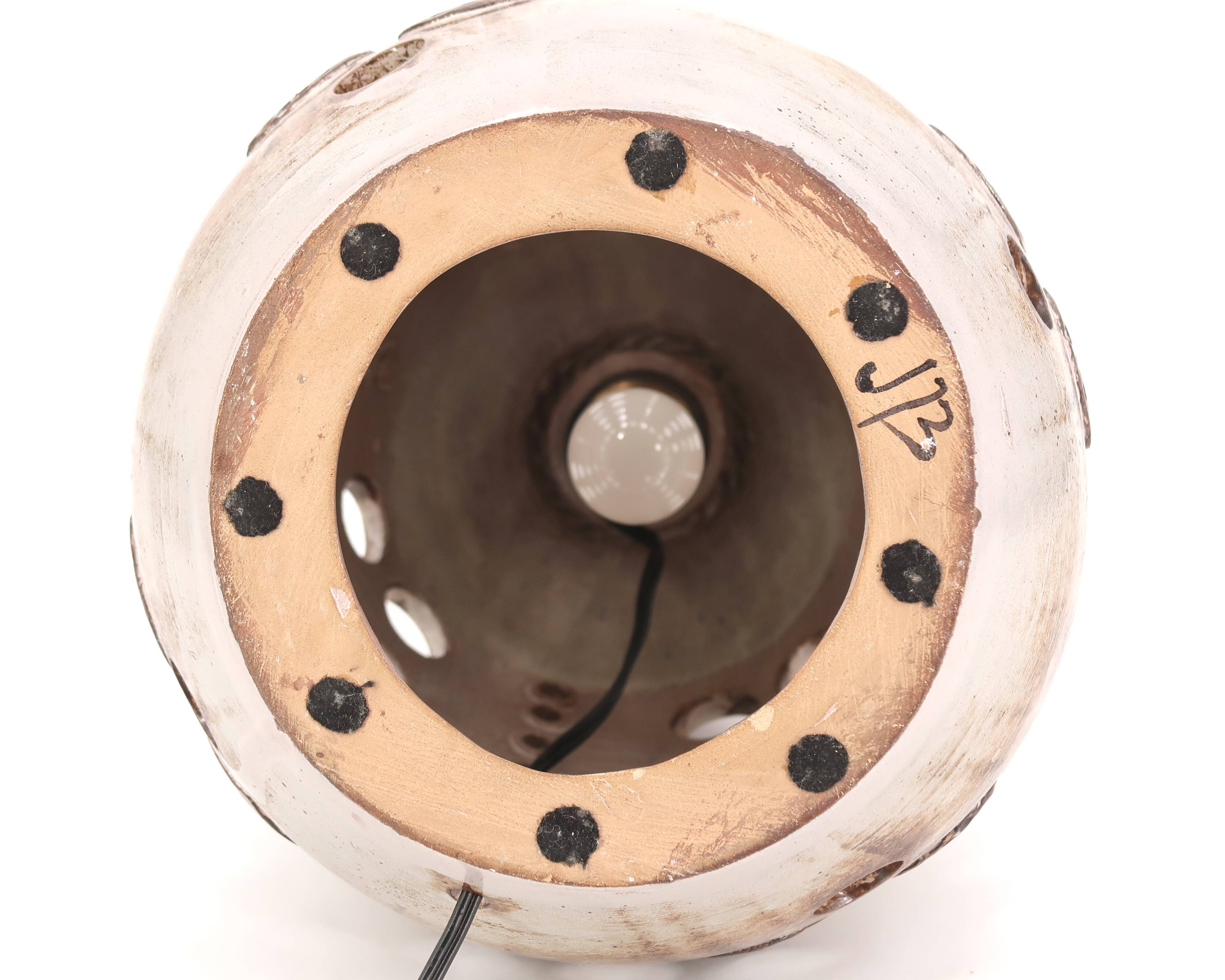 Large brown ceramic lamp signed, 1970s