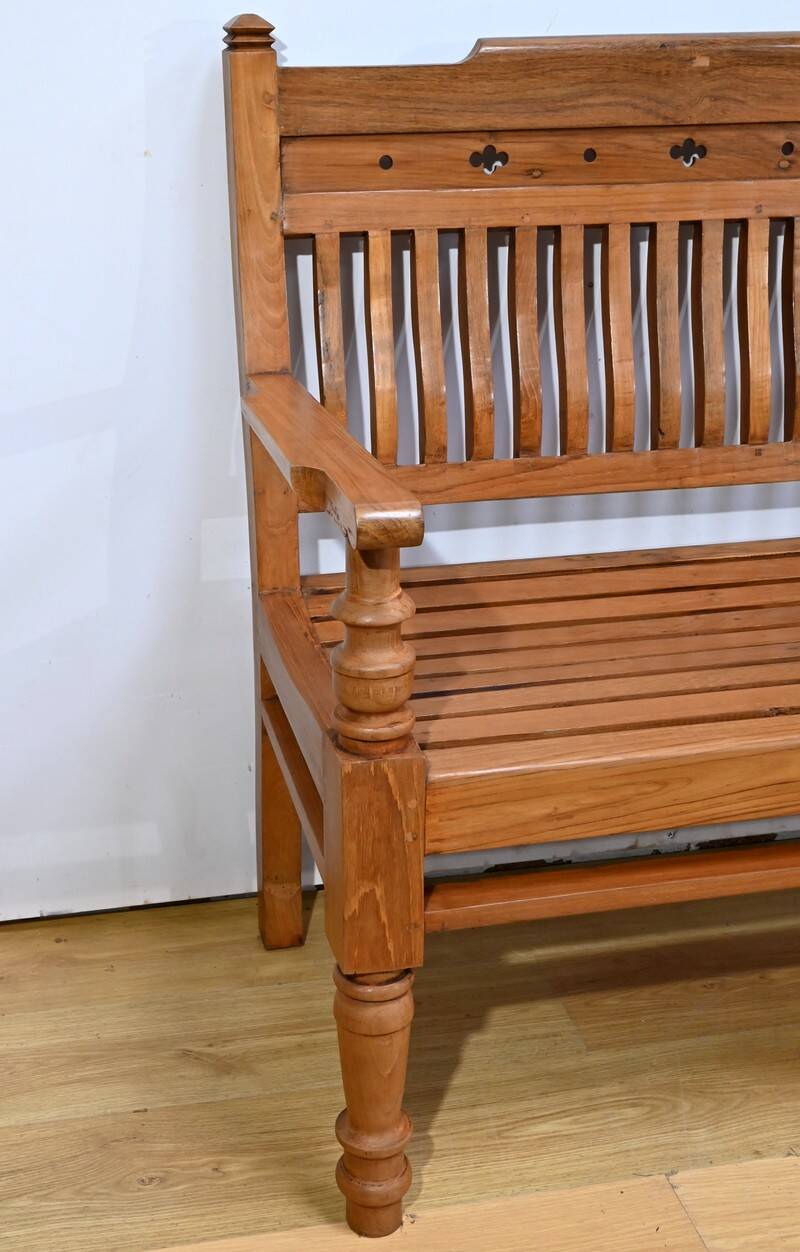 Antique colonial teak veranda bench – mid-20th century
