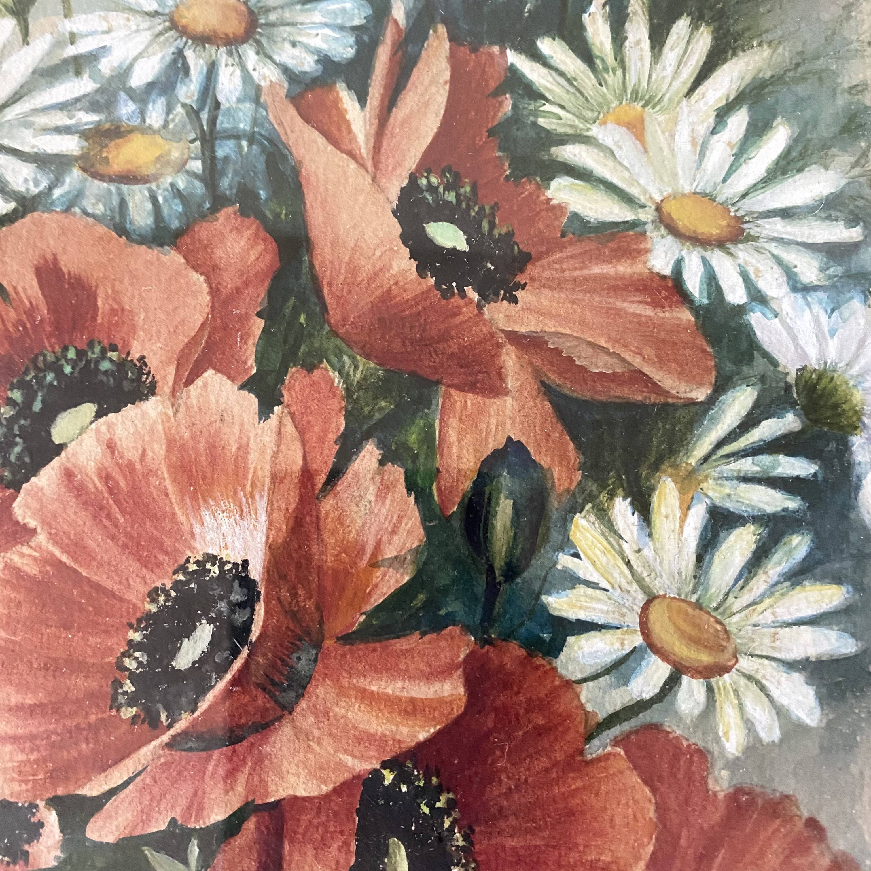 Triptych of old watercolors, flowers, 19th century