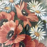 Triptych of old watercolors, flowers, 19th century