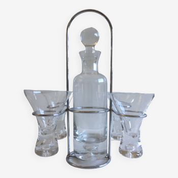 Portable alcohol digestive liquor service design glass & chromed metal stainless steel