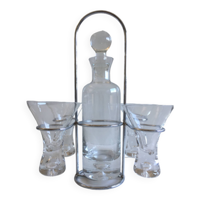 Service à liqueur digestif alcool portatif design verre & métal chromé inox
