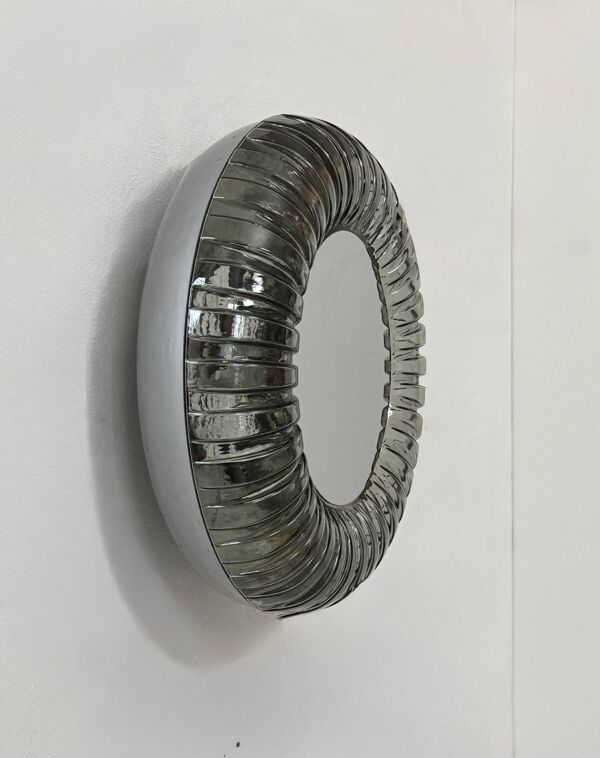 Applique vintage miroir lumineux, Murano et inox poli, Italie, 1960