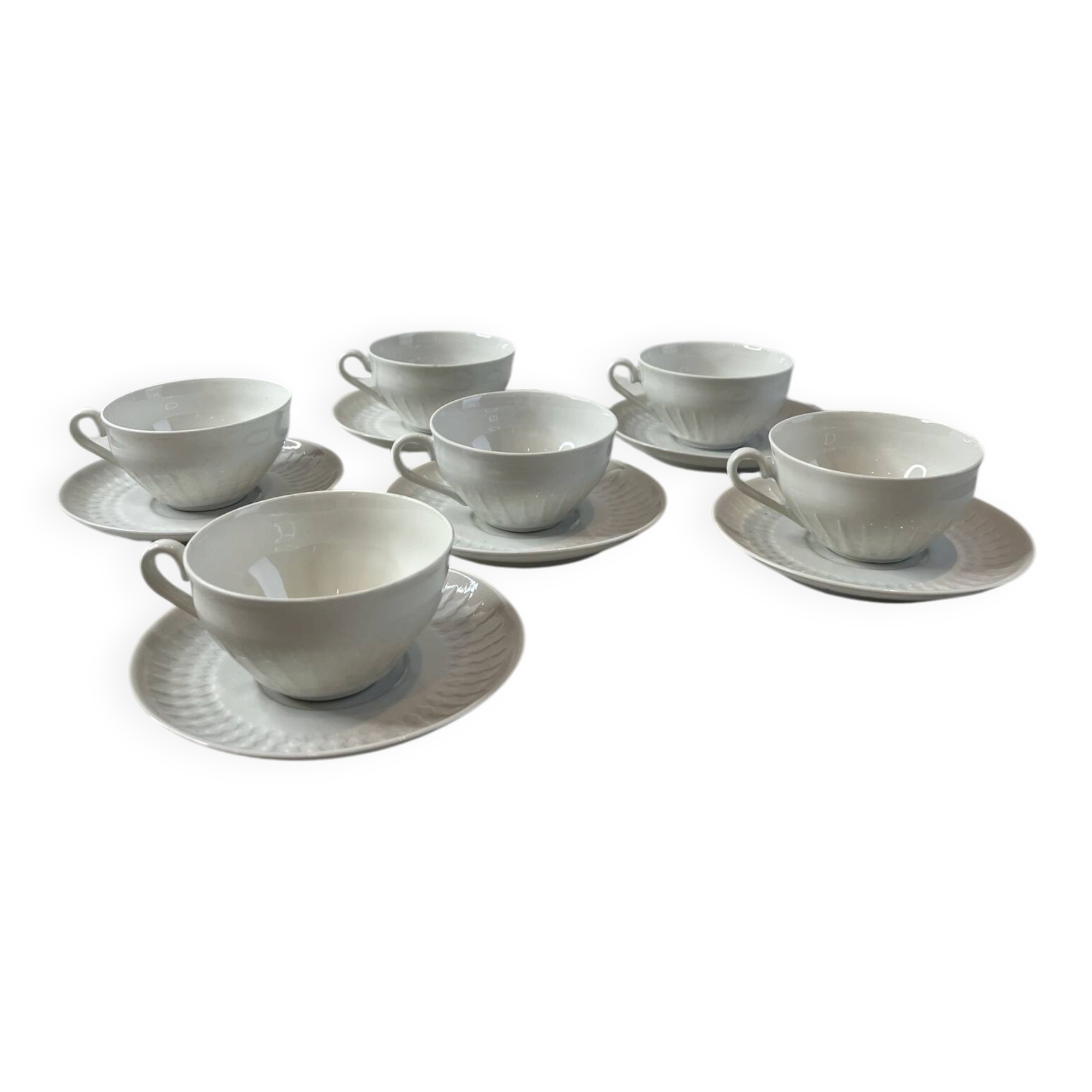 Set of 6 porcelain cups and saucers F. Chauvigny