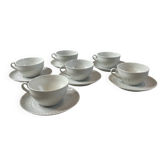 Set of 6 porcelain cups and saucers F. Chauvigny