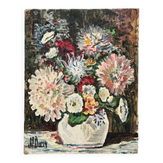 Oil on cardboard by JP Ducas Ducos still life with flowers 20th century