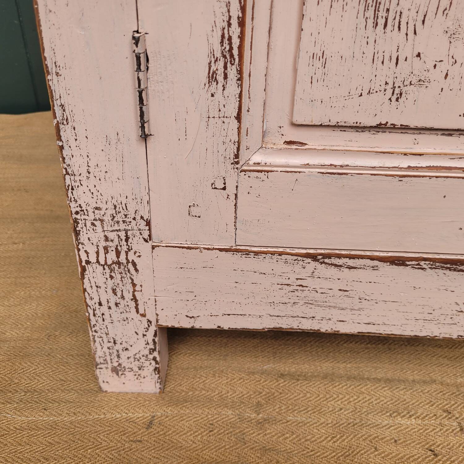 Antique low sideboard with powder pink patina – waxed solid wood