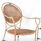Pair of rattan and iron armchairs