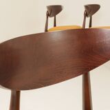 Ocra Dining Chairs set of 6, yellow bouclè fabric, Dark wood