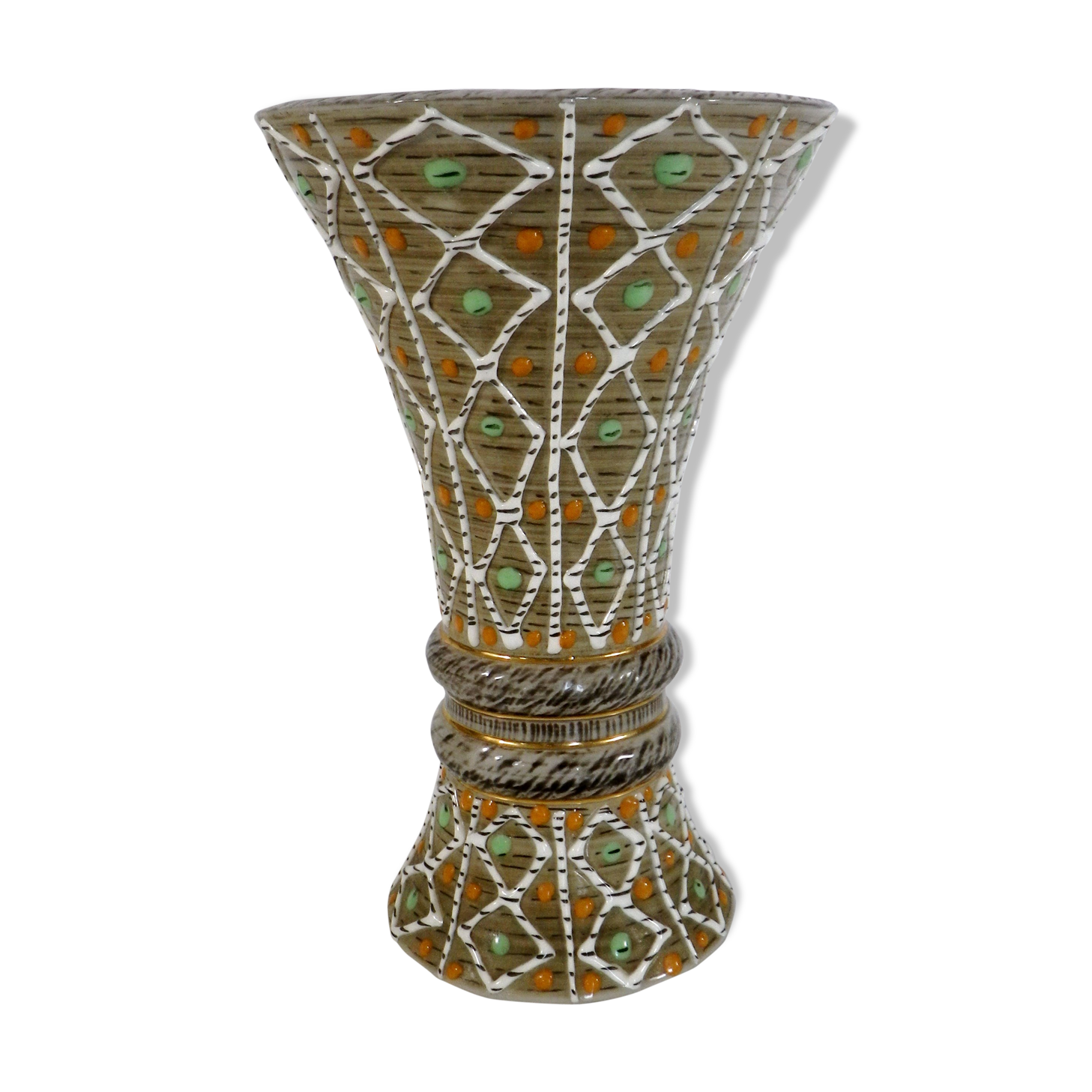 Enamelled stoneware vase signed J Breugnot number 177