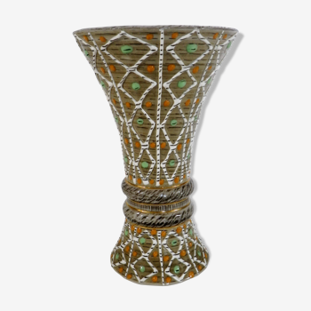 Enamelled stoneware vase signed J Breugnot number 177