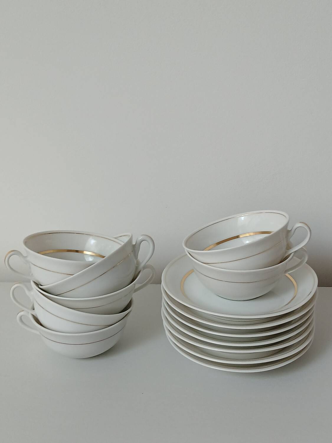 Set of 7 Limoges porcelain cups and saucers