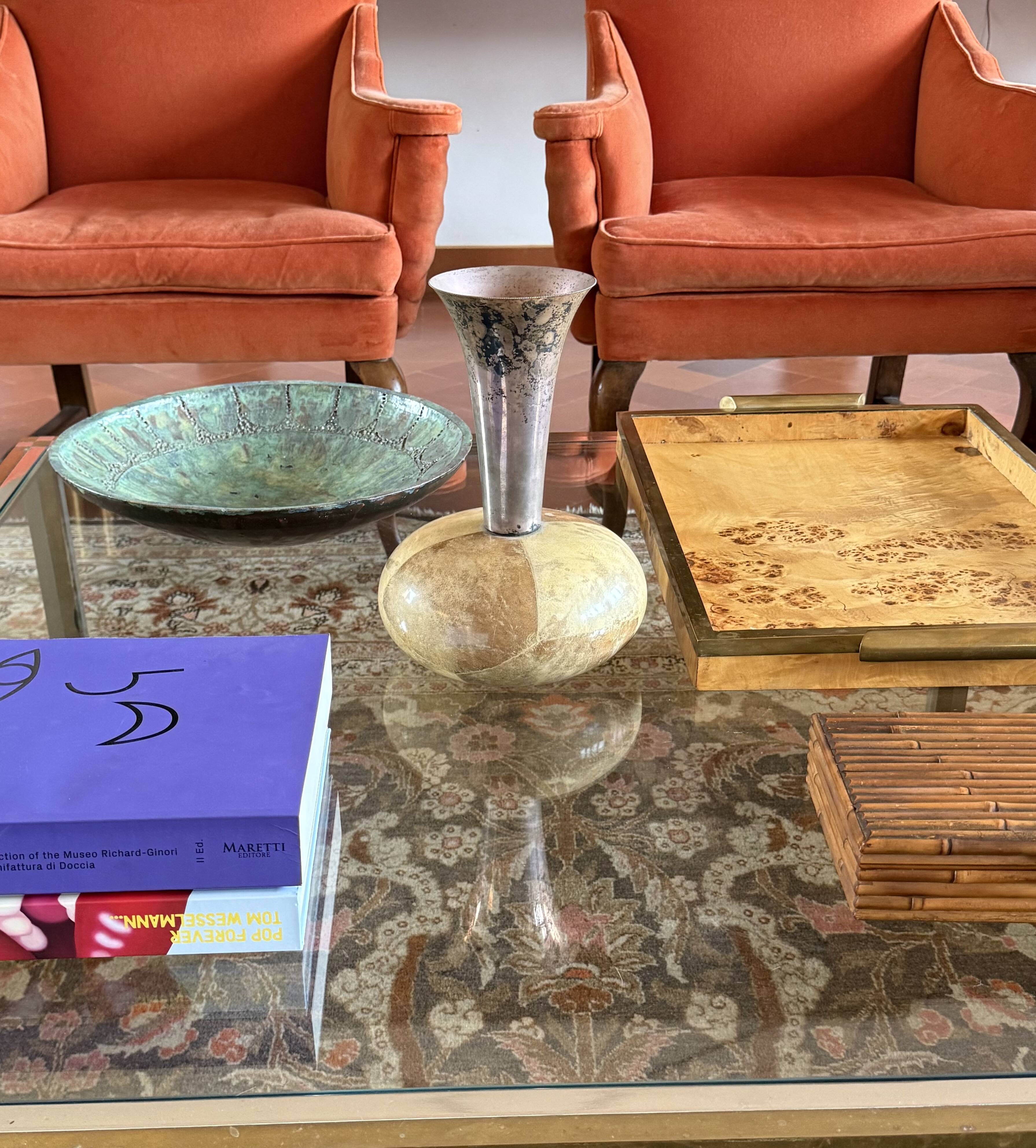 Mid-century cream parchment vase, Aldo Tura Italy 1950s