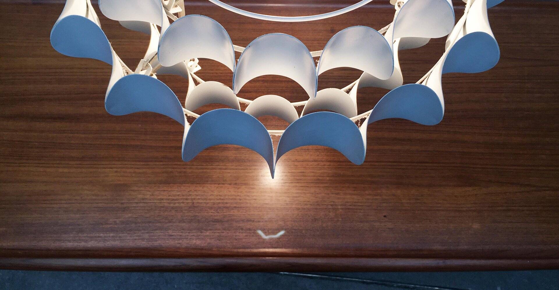 Mid-century white metal Swiss suspension by H. Zender for Temde.