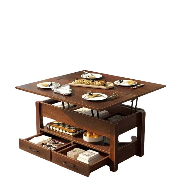 Vintage Lift-Top Coffee Table with Drawers, Hidden Storage & Laptop Stand, Convertible Coffee Table