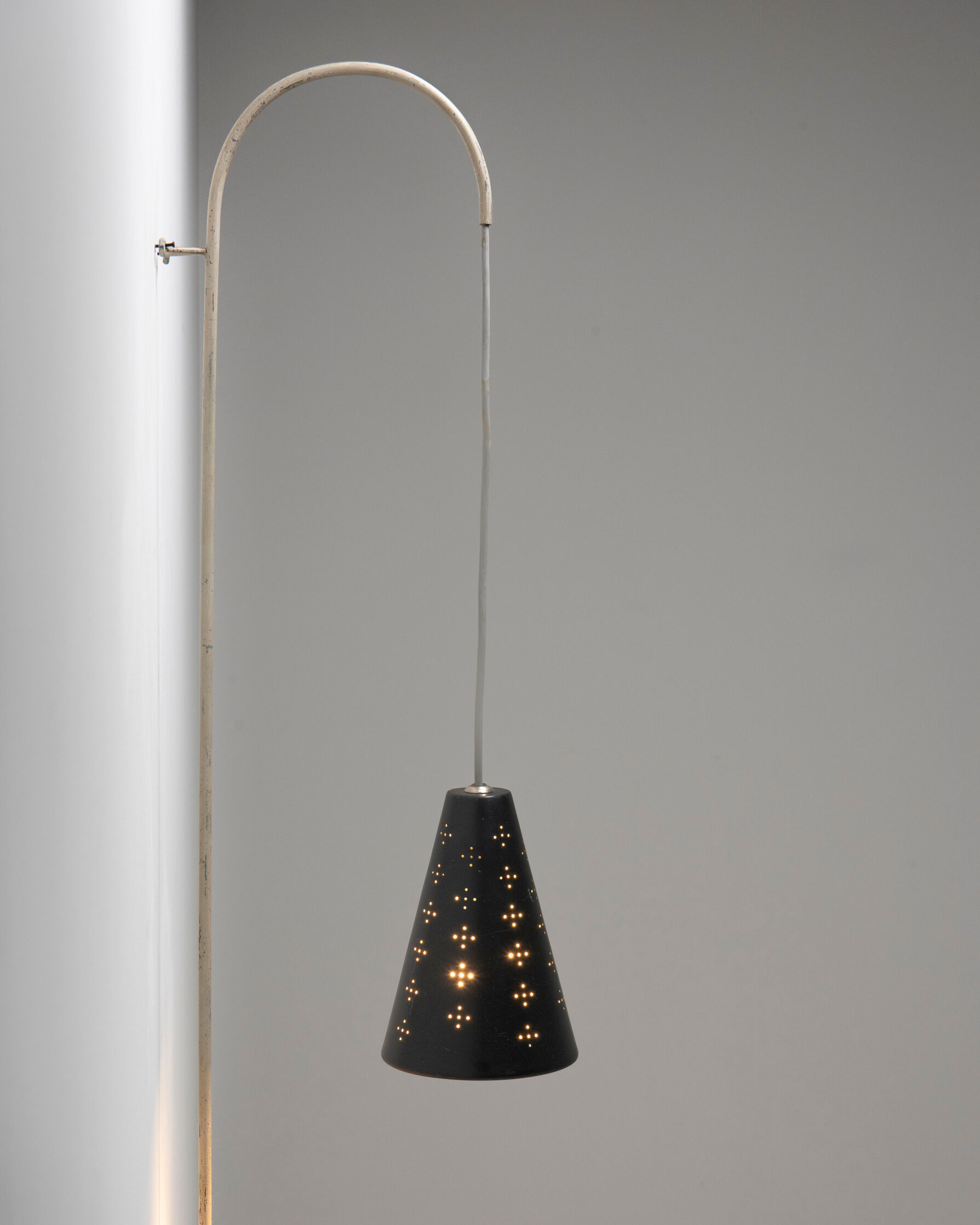 Hanging wall lamp with black perforated cap, 1960's