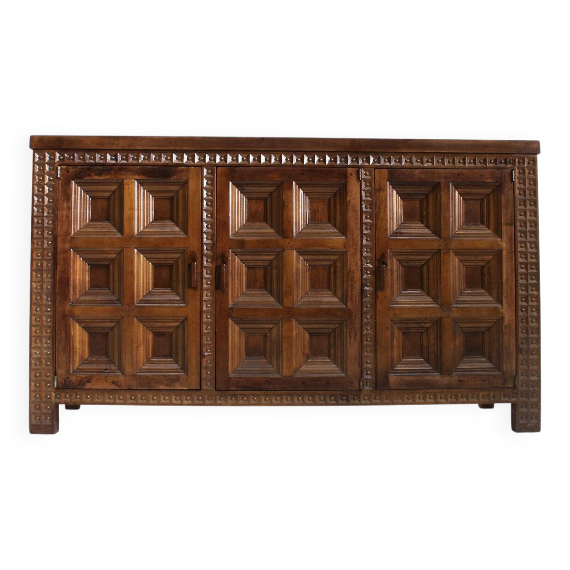 Vintage Spanish brutalist sideboard solid walnut wood 1960s