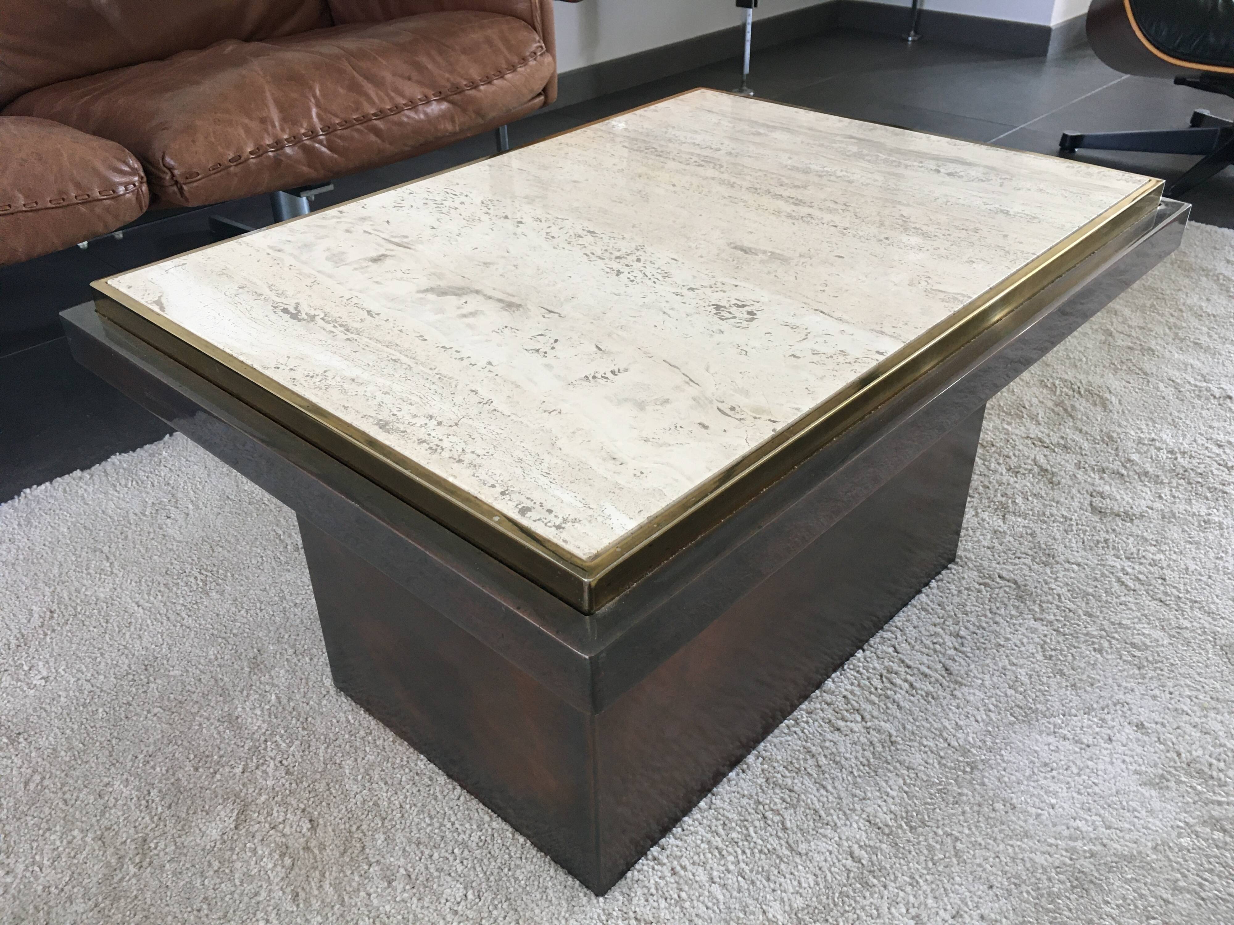 Belgo Chrome Travertine Coffee Table 1970s