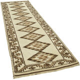 Handwoven wool anatolian beige runner carpet 108 cm x 355 cm