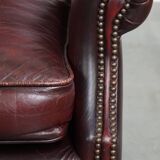 Bordeaux Red Cowhide Wingback Chair in English Style