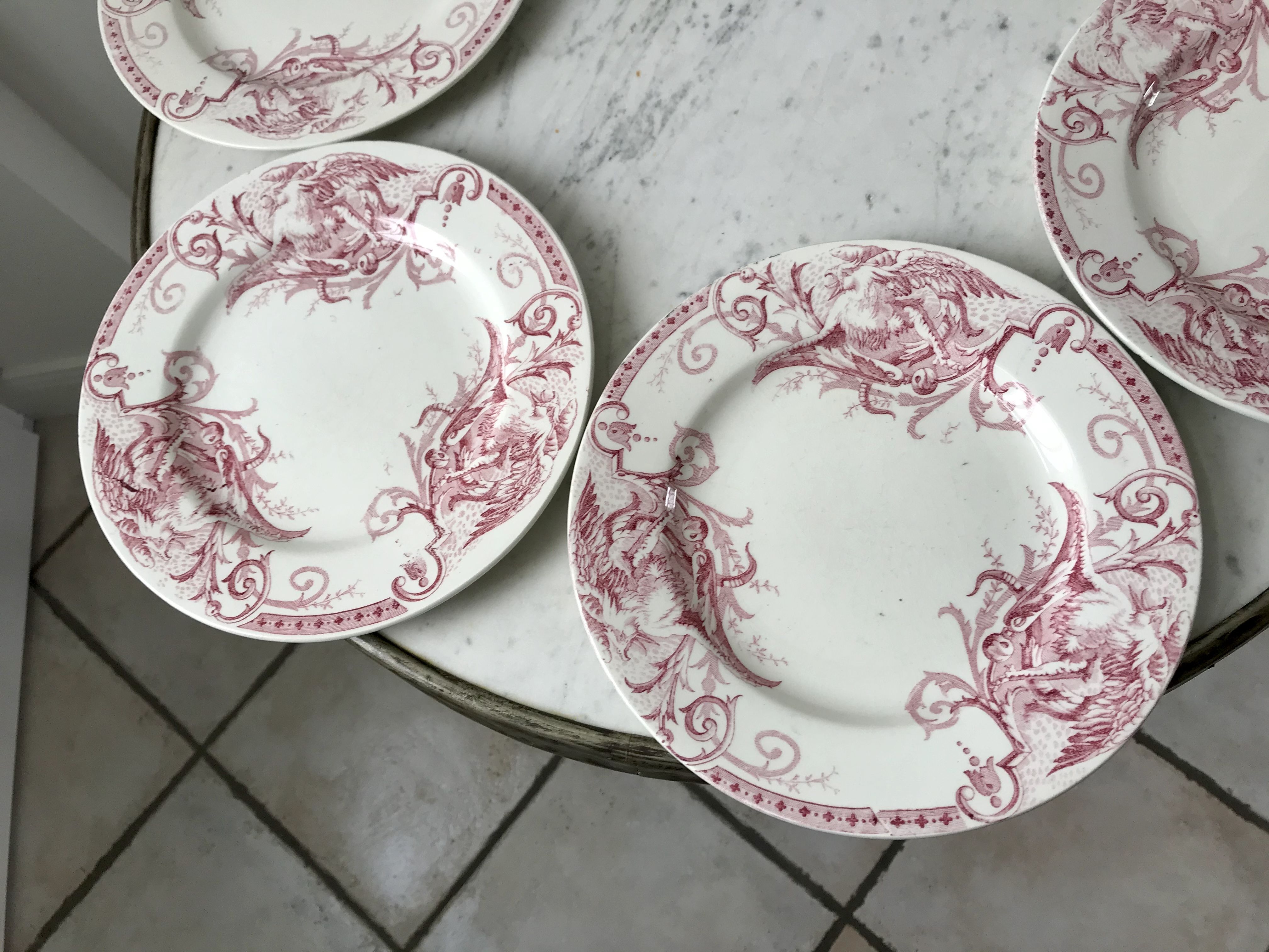 Set of 6 dessert plates Terre de Fer Lunéville model Griffon late nineteenth