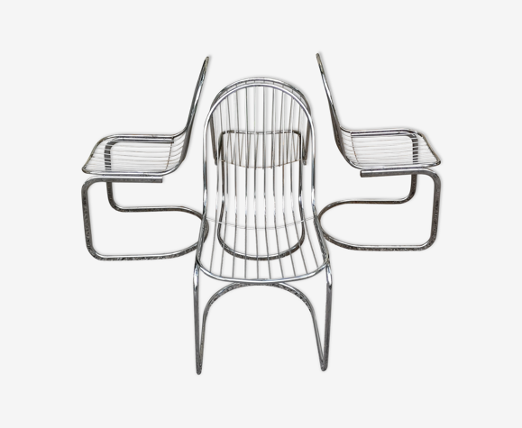 Set de 4 Chaise en chrome année 70 design Italien