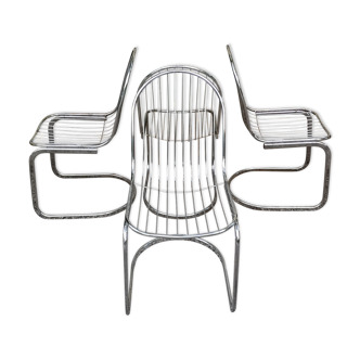 Set de 4 Chaise en chrome année 70 design Italien