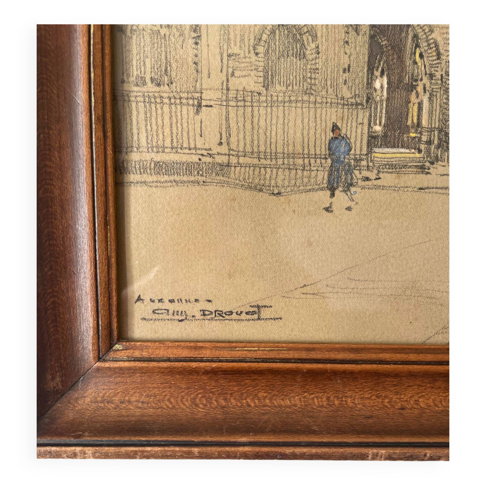 Auguste Drouot (1881- 1955) painting "The cathedral of Auxerre and its surroundings"