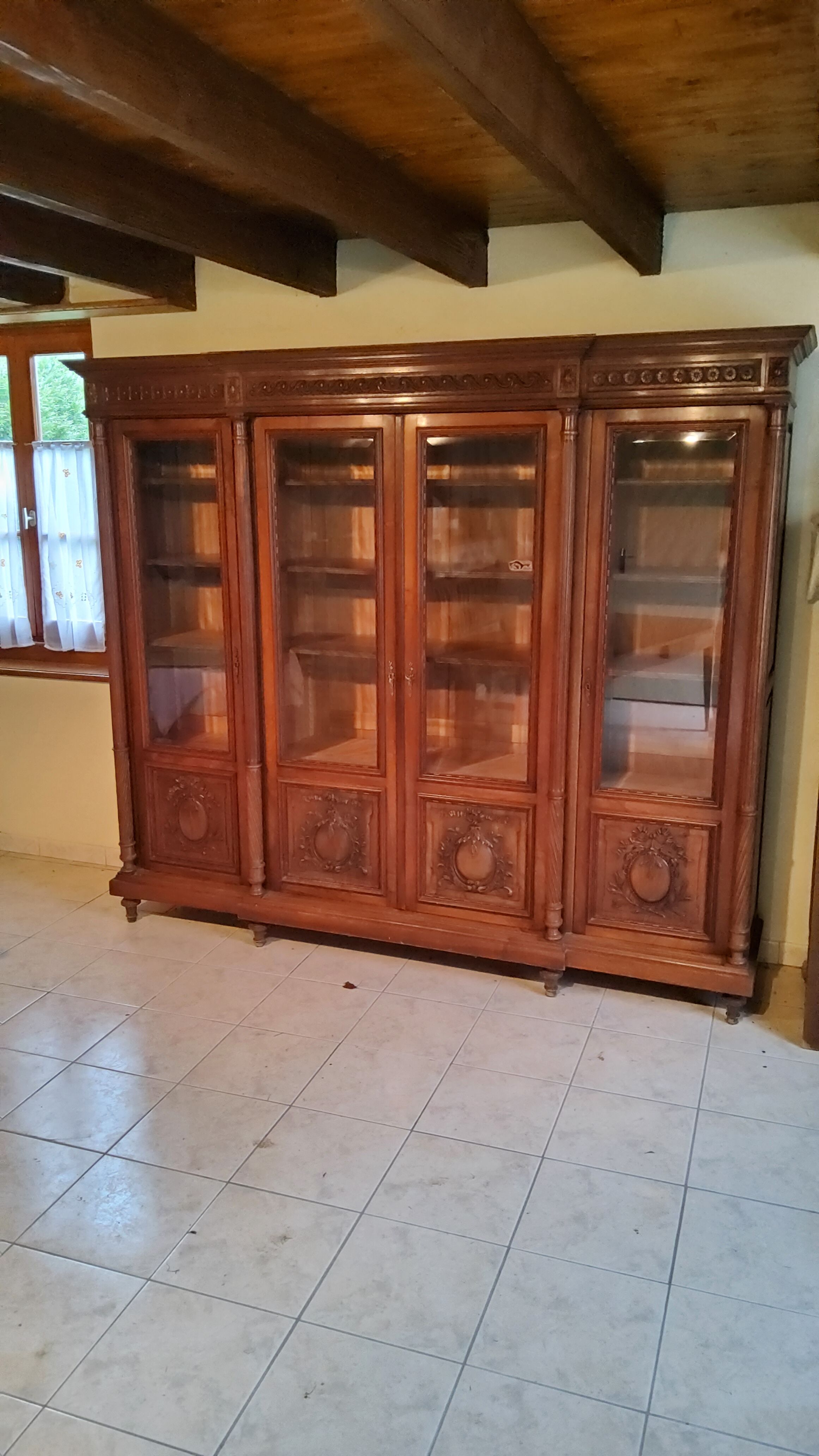 Late nineteenth century Louis XVI style library in walnut