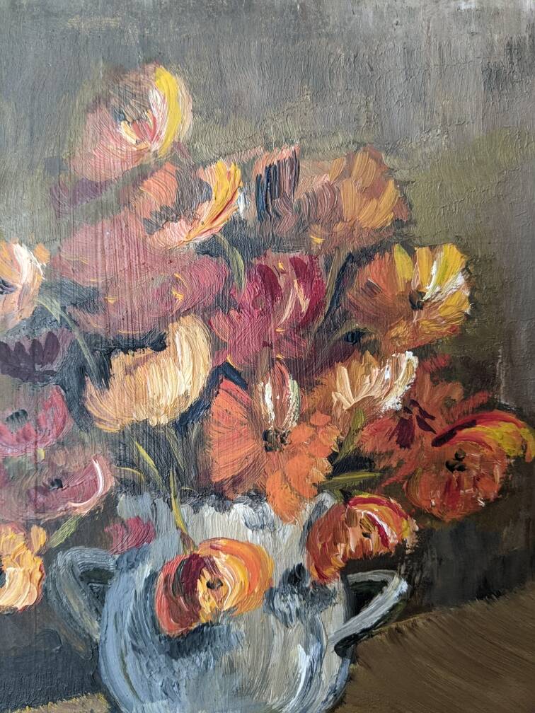 Acrylic painting on cardboard still life bohemian countryside decoration