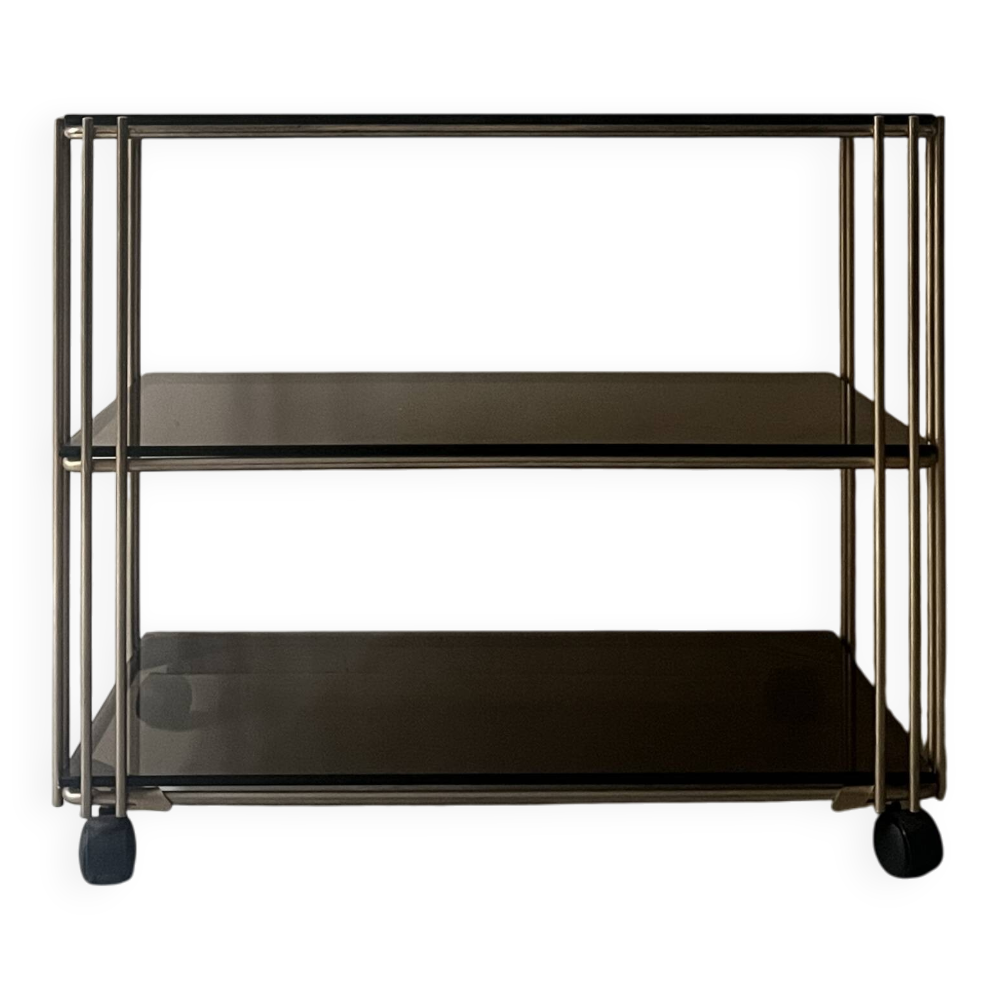 Smoked glass and brass hi-fi/TV stand, circa 1970