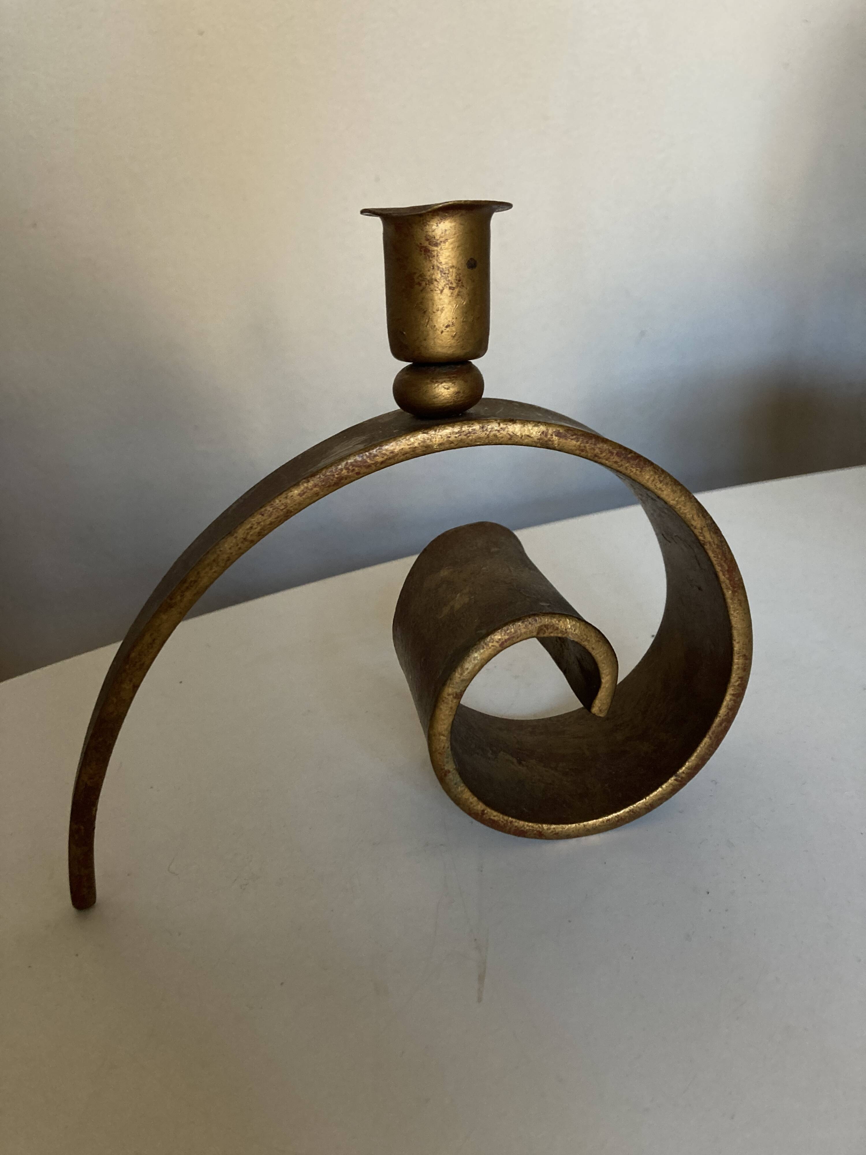 Battered iron candle holder Italian work 1970