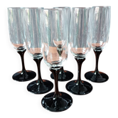 6 vintage black opaline footed flutes