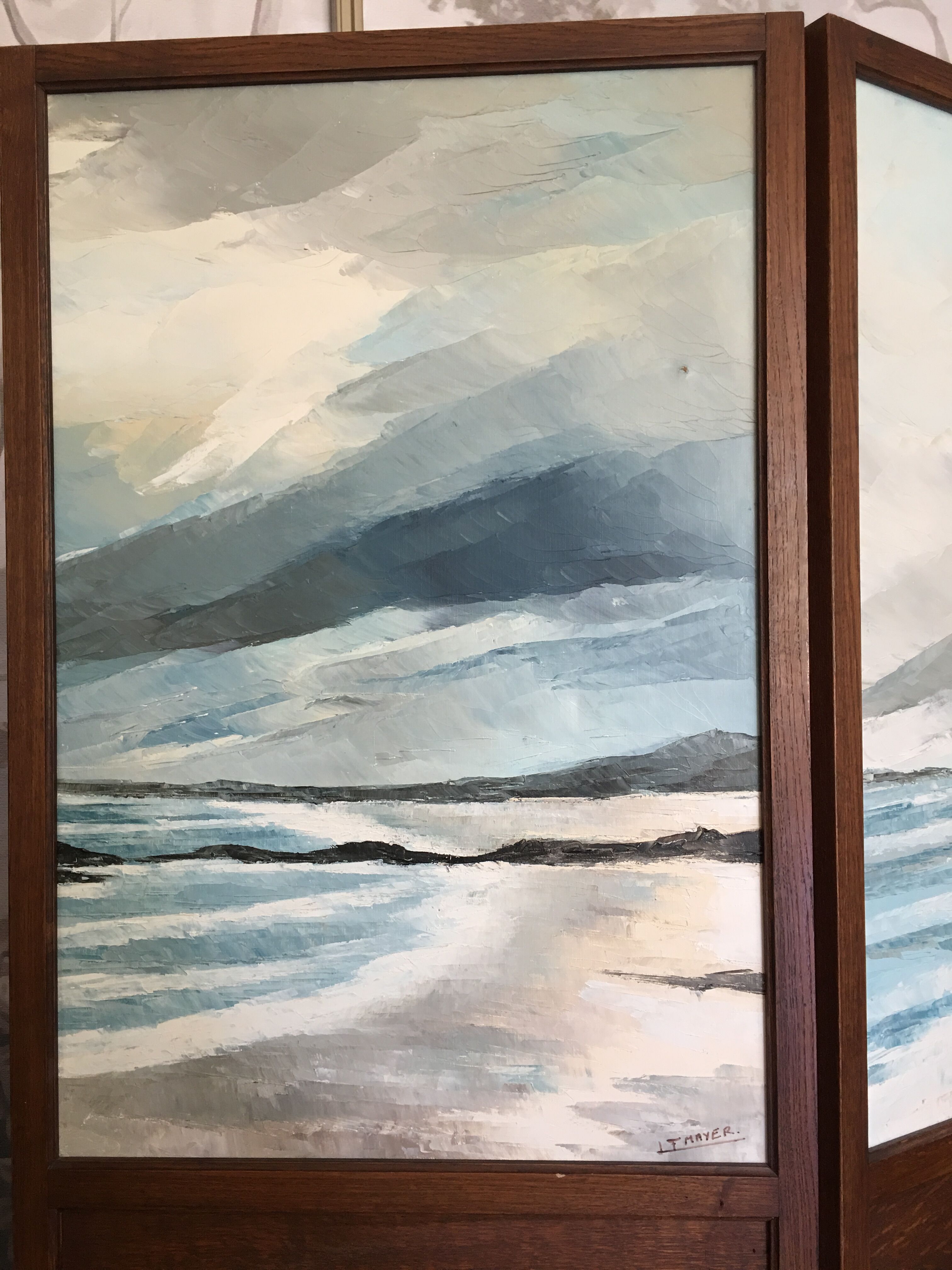 Vintage screen wood and oil painting