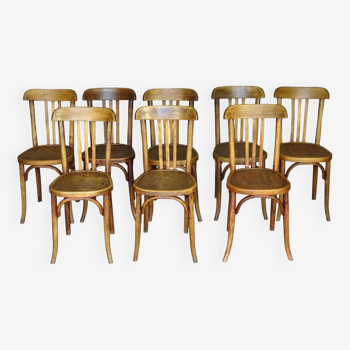 Set de 8 chaises Bistrot Fischel bois-courbé vers 1930